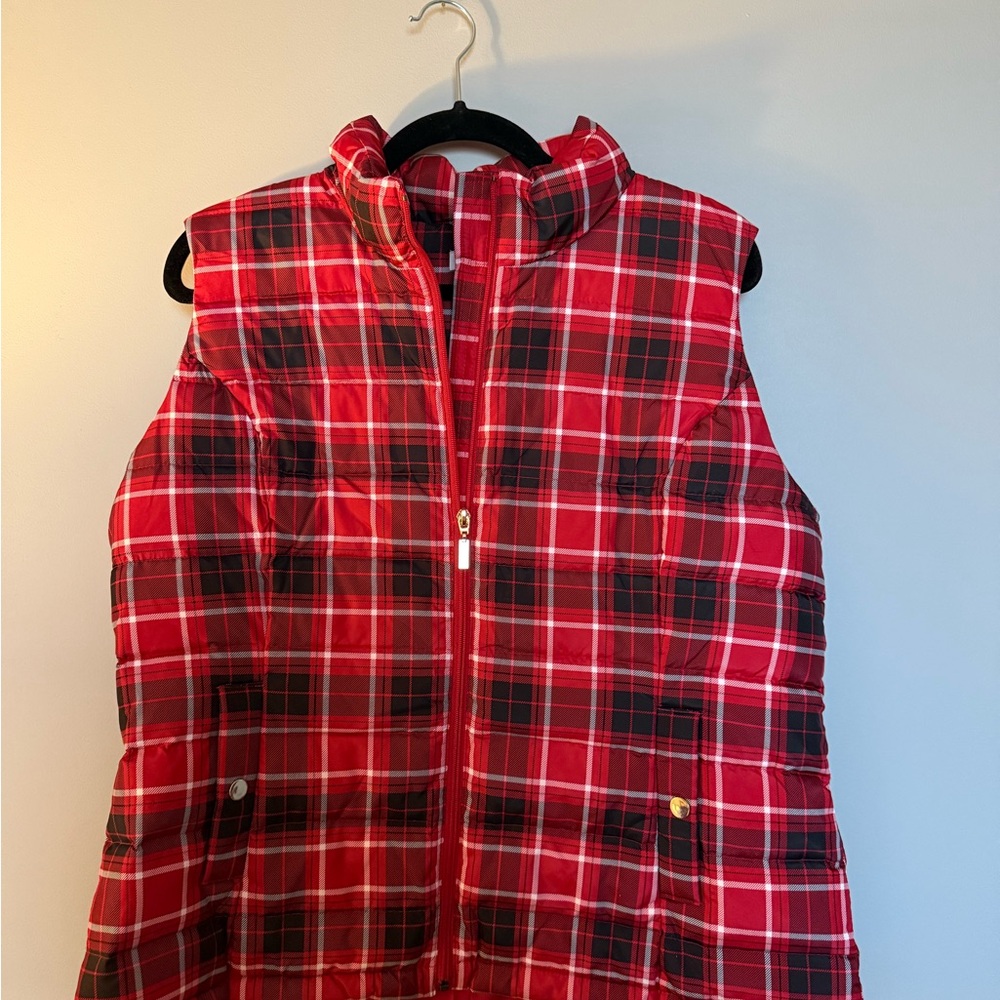 Red Plaid Puffer Vest